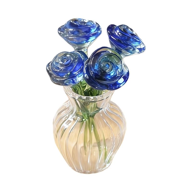 Elegant Miniature Crystal Rose Figurine with Crystal Vase Bouquet Flower Ornaments for Living Room Decors Wedding Parties