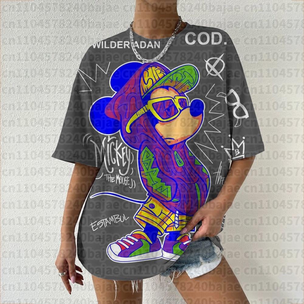 Summer  T Shirt Women  Mickey Mouse Print Female Clothes Top O-neck Ladies  Fashion Streetwear Hip-hop Shirt