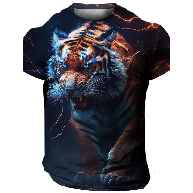 Flame Animal Pattern 3D Printing Fashion Men's Outdoor Sports Short Sleeve T-shirt Plus Size Men's Shirt Casual Personality Tren