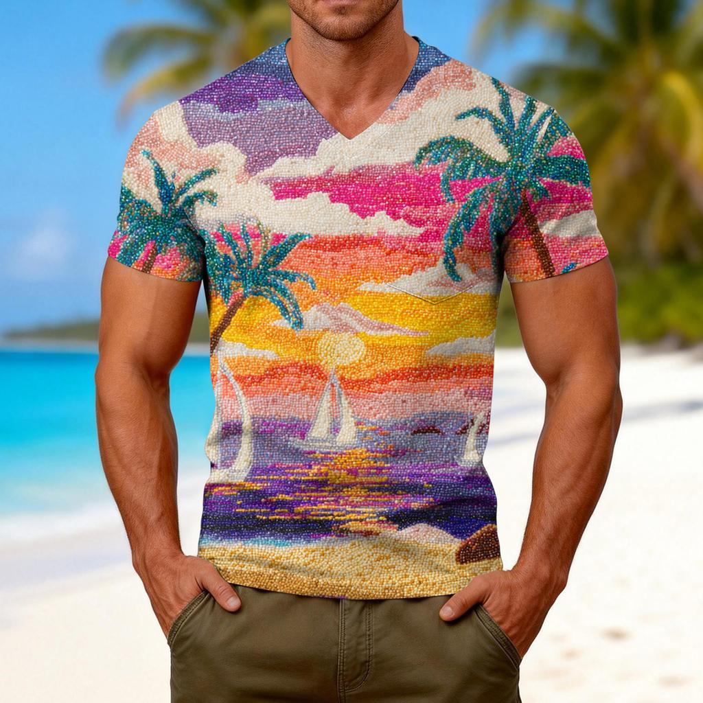 Men's Fashion Printed V-Neck Short Sleeve T-Shirt