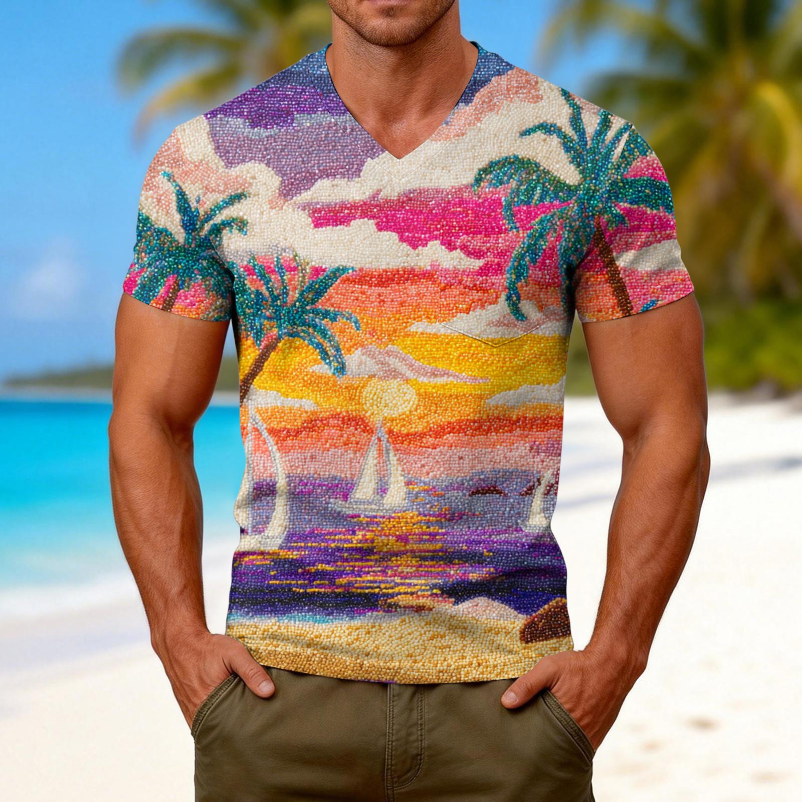 

Men s Fashion Printed V-Neck Short Sleeve T-Shirt XXL жовтий