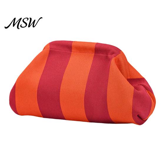 Multipurpose Handbag Women Woven Striped Clutch Purse, Large Capacity Kiss Lock Organizer Pouch Cosmetic Pouch, Summer Beach Vacation Evening Dumpling