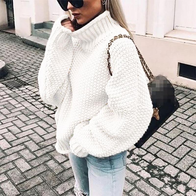 

Turtleneck Oversized Sweater Winter Fall Solid Outerwear Knitwear Pullover Balloon Long Sleeve for Ladies Women XXXXL
