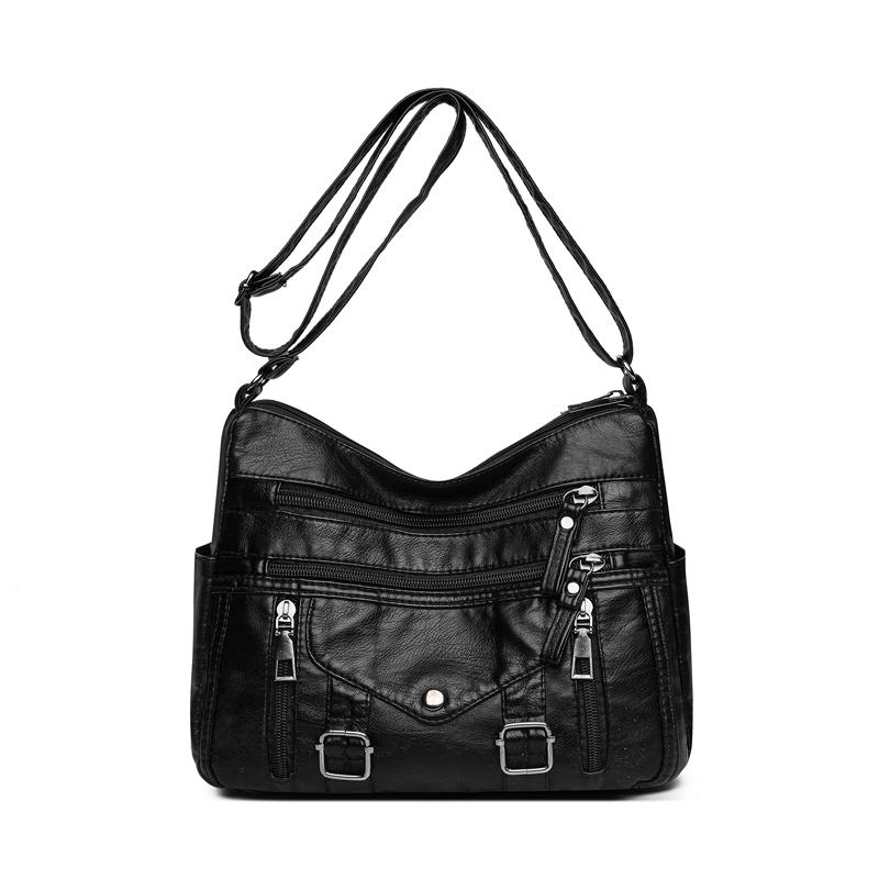 

Мягкая кожаная сумка с несколькими отделениями, женская сумка для мам среднего и пожилого возраста, сумка через плечо чёрный