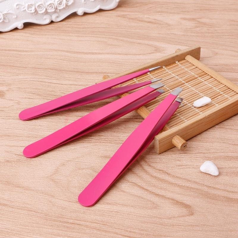 3pcs Professional Eyebrow Tweezers Hair Beauty Slanted Stainless Steel Tweezer