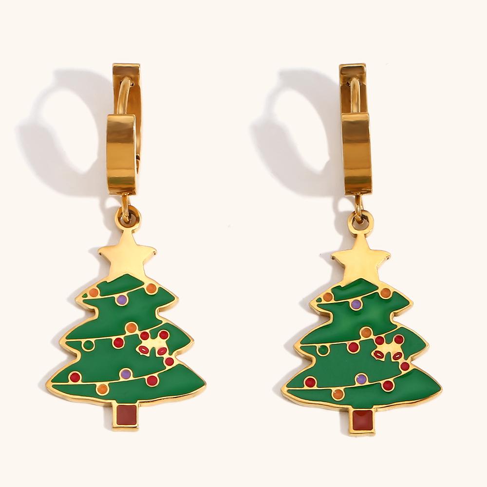 

18K Gold-Plated Green Christmas Tree Cartoon Earrings for Women