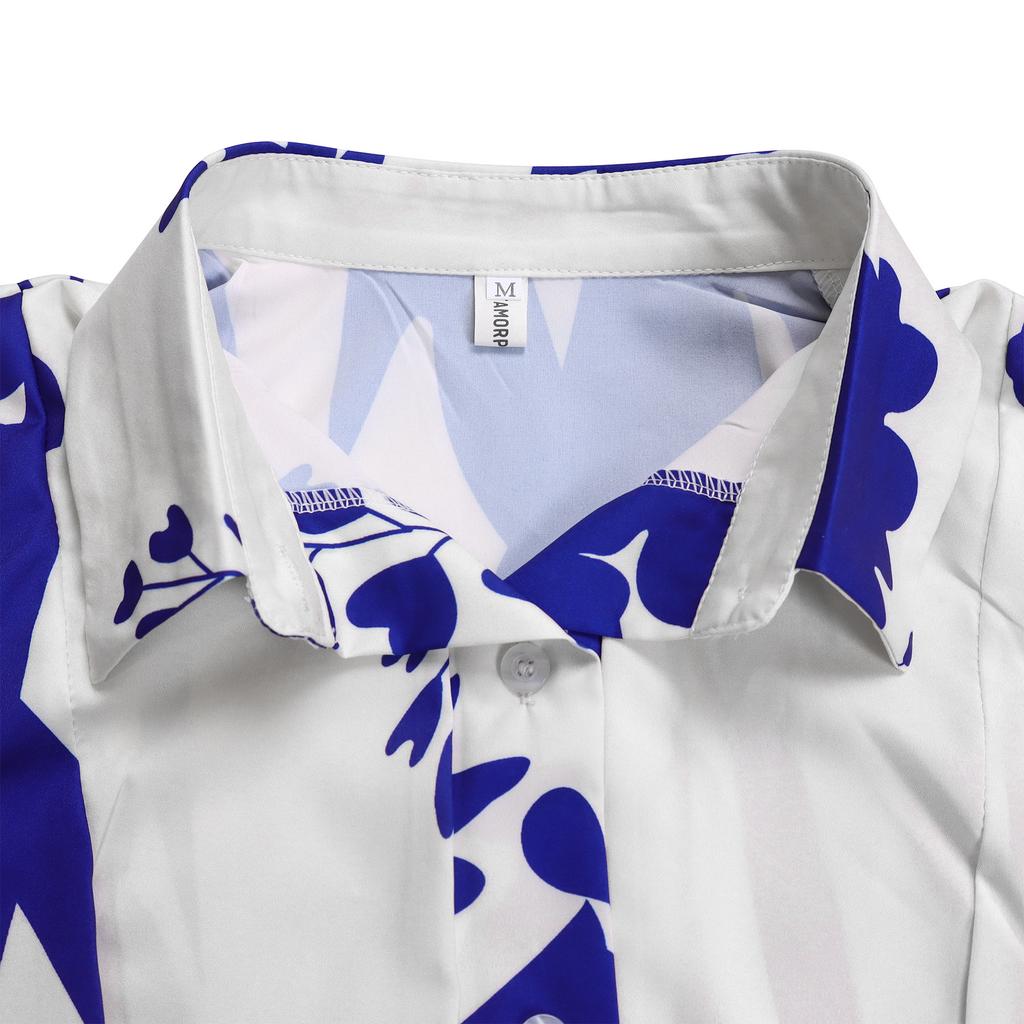 Übergröße Damenkleid - Blumendruck, Asymmetrischer Kragen, Stilvoll & Exportqualität