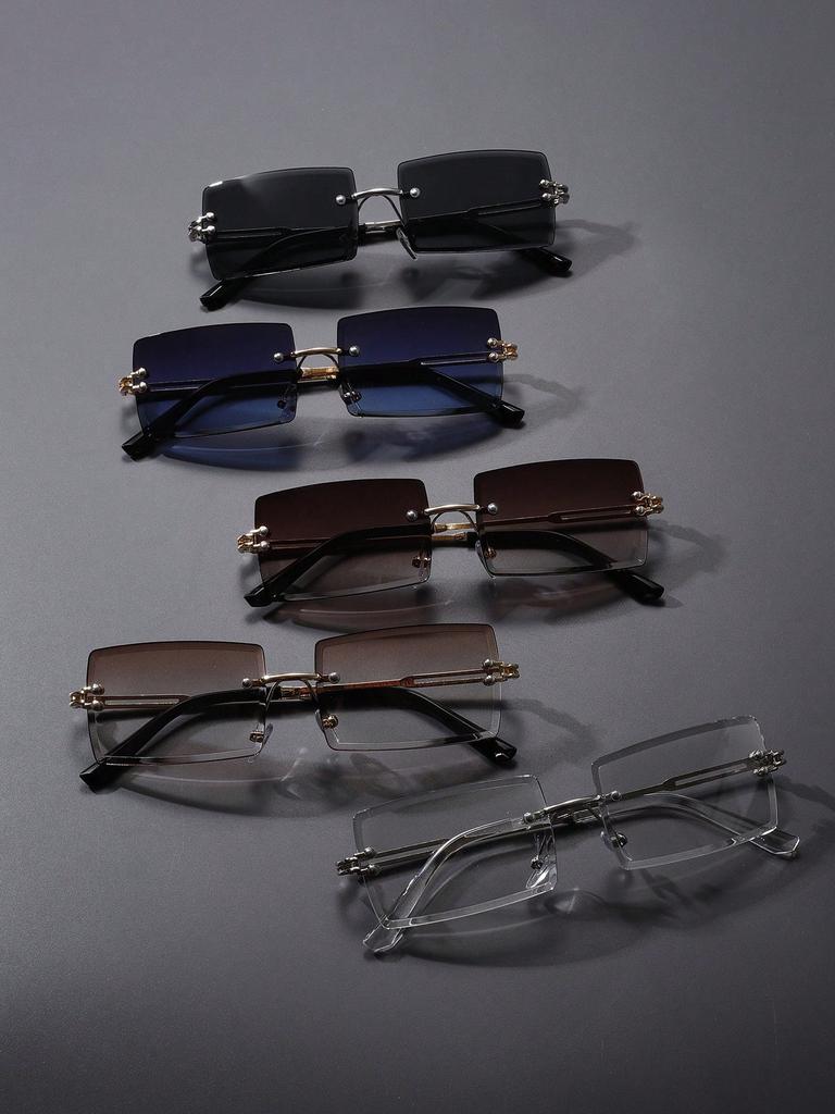 5PCS Men Shades Fashion Metal Rectangular Rimless Women Sunglasses For Daily Life Eyewear Accessories.