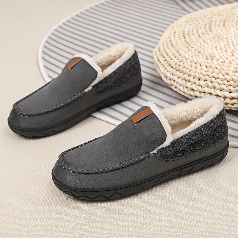 Men'S Thickened Indoor Slippers, Vintage Casual Fashion, Soft Sole, Round Toe, EVA Sole, Fabric Upper and Inner, for Winter Daily Casual Wear