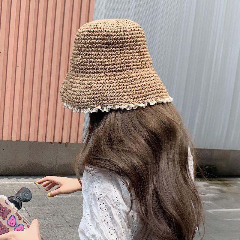 Lace Straw Hat for Women, Japanese-style Fresh and Delicate Lace Beach Hat, Summer Korean Version Versatile Sun-shading Straw Fisherman Hat, Trendy
