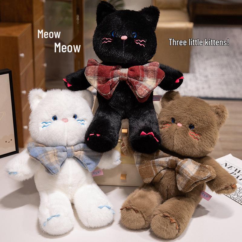 

Adorable Bowknot Kitten Plush Doll - A Comforting Companion for Girls White