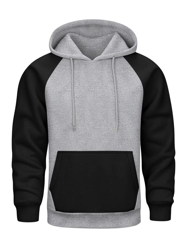 250g Men's Color Block Hoodie, Autumn/Winter European Size, Plus Velvet Sporty Pullover Casual Top