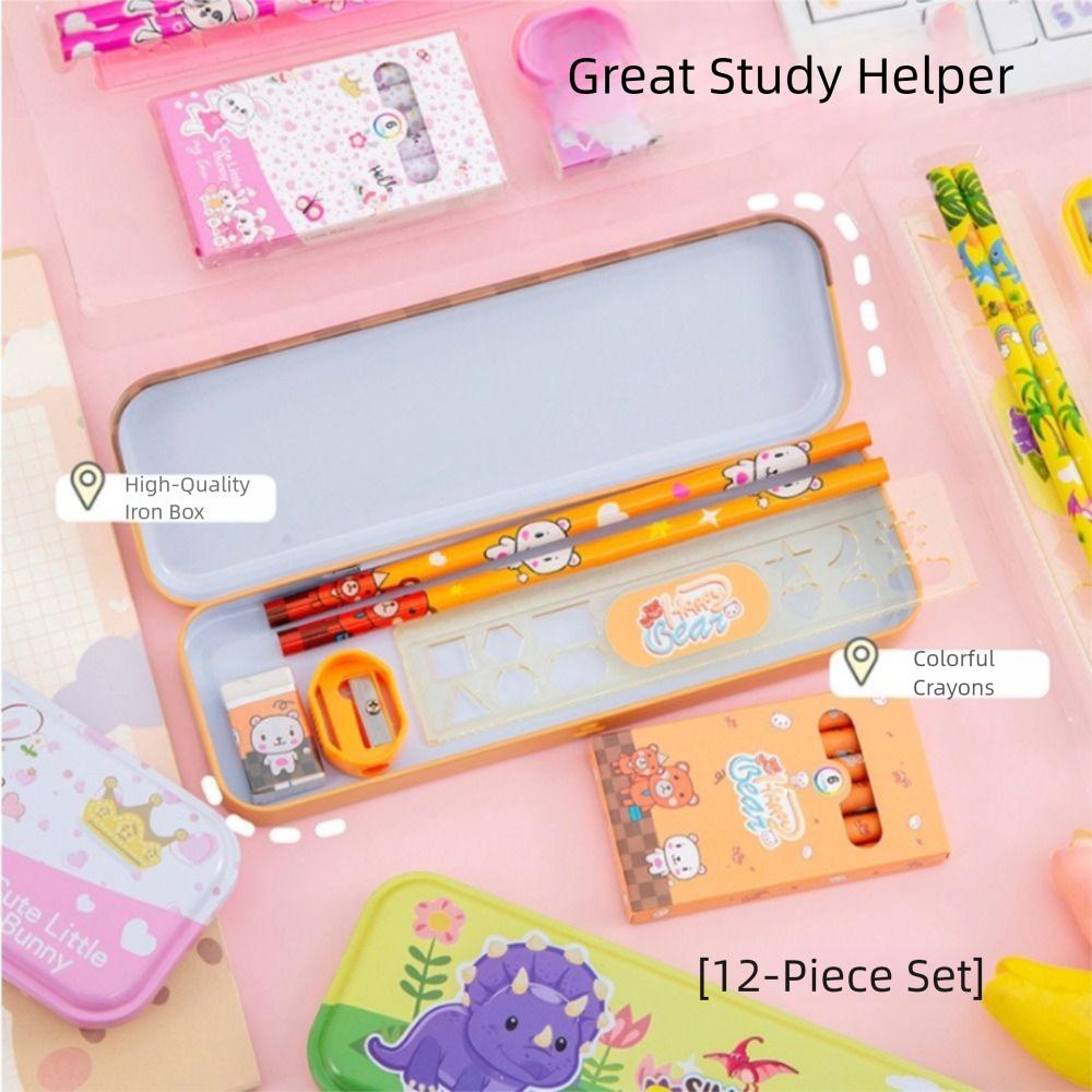 Rulers Pencil Eraser Set Colored Crayons Stationery Gift Box Study Stationery Set  School Supplies