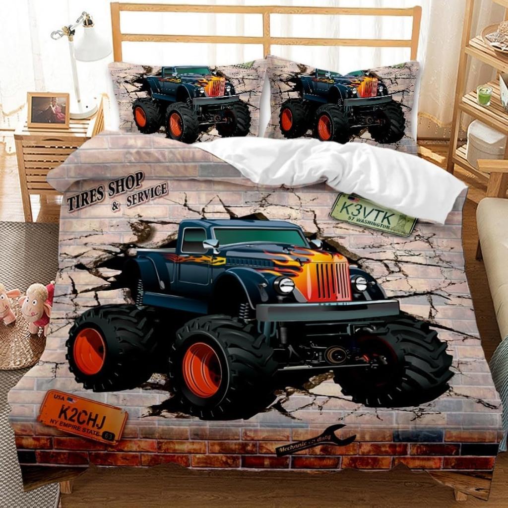Wheels Cartoon Duvet Cover Bedding Set Monster Trucks Duvet Cover With Pillowcases 75*50 For Adult Boys Girl Bedroom Decoration
