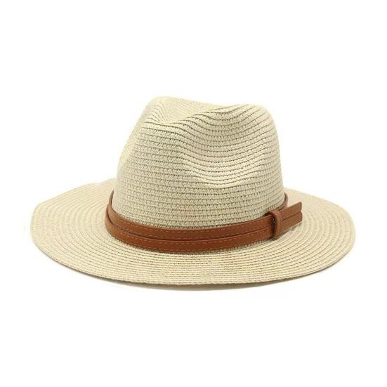 

Summer Straw Hat Foldable Wide Brim Sun Hat with Faux Leather Strap Decor Adjustable Size Lightweight Outdoor Travel UV Protection Hat