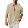 Men's Linen Henry Shirt Stand-up Collar Long-sleeved Casual Beach Shirt