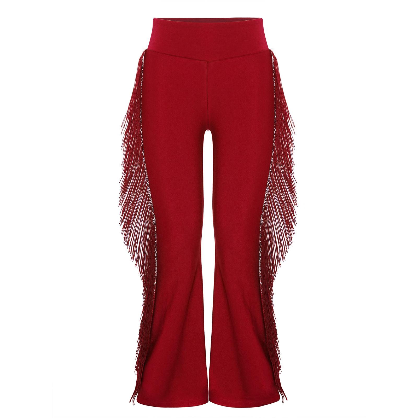 

Хлопчачі латиноамериканські танцювальні штани еластична талія дизайн з китицями стиль кльош штани для бальних виступів 5-6 Years бордовий