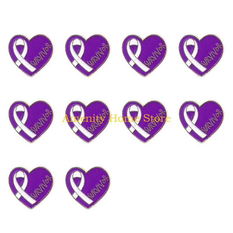 F26C 10Pcs Awareness Brooch Heart Alloy Pin Awareness Lapel Pins with Back Clasp For Healthcare Workers