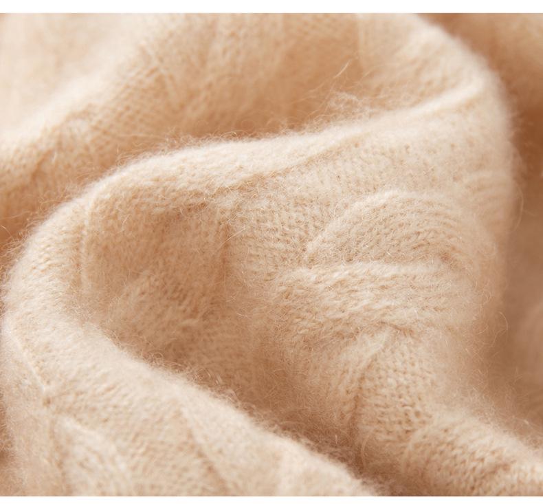 Women's Cashmere V-Neck Sweater - Aran Jacquard Knit, Loose Fit, Autumn Style