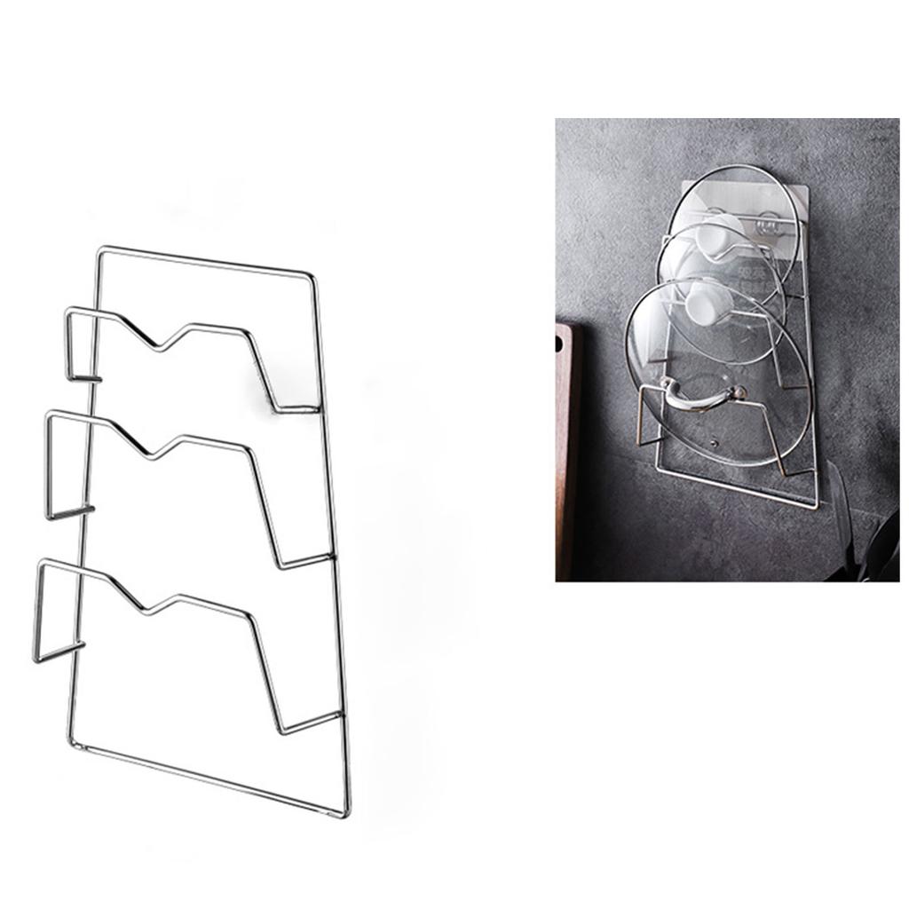 Wall Mounted Pot Lid Rack 3 Layers Multifunction Stainless Steel Lid Holder Chopping Board Storage Rack for Kitchen