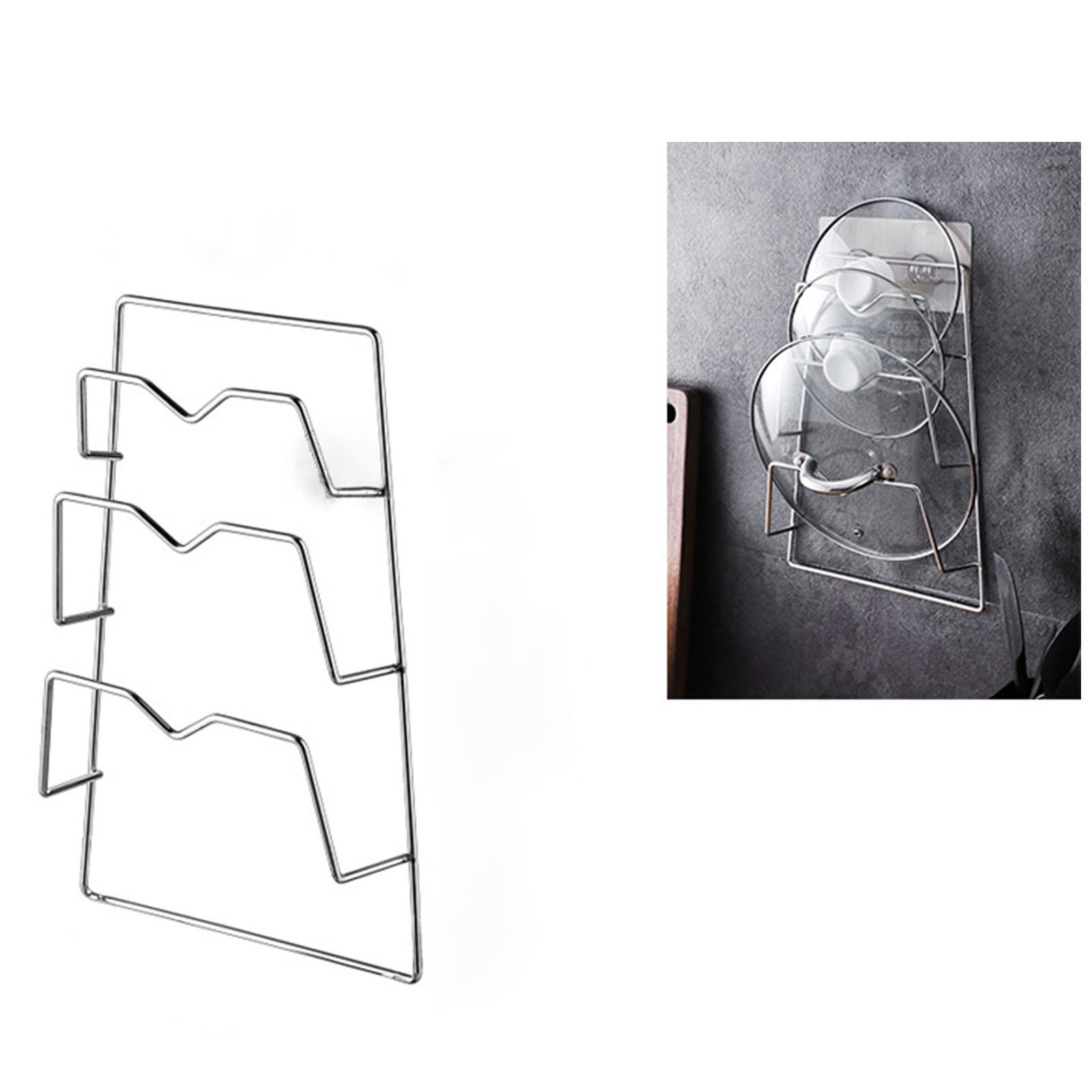 

Wall Mounted Pot Lid Rack 3 Layers Multifunction Stainless Steel Lid Holder Chopping Board Storage Rack for Kitchen