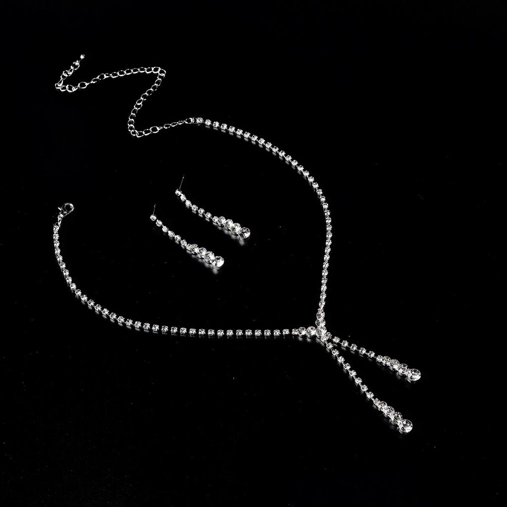 New Bridal Water Drop Set Necklace Earrings, Shiny Wedding Accessories for Women