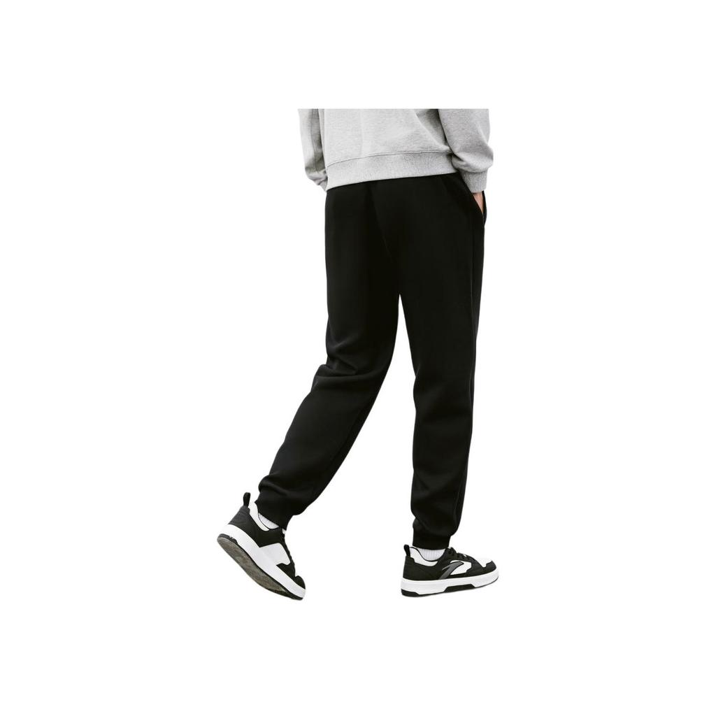 Anta Basketball Series Solid Color Mid-Waist Tapered Knit Sports Pants Men bottoms Black 152411304-2
