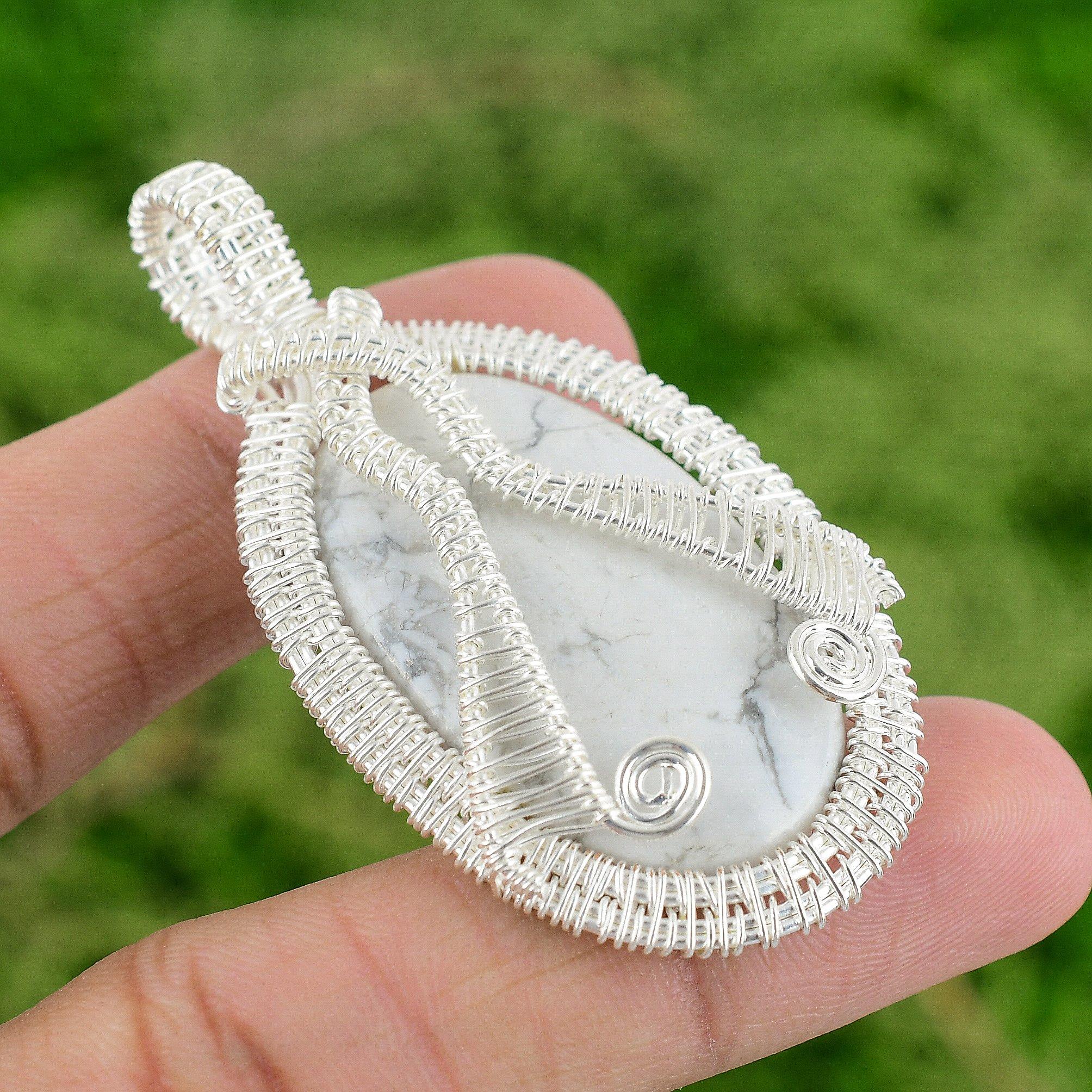 

Овальный камень гаулит стерлинговое серебро помолвочный проволочный обмотанный безель кулон ювелирное изделие