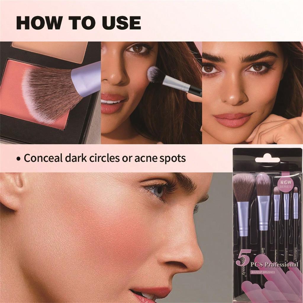 5PCS Makeup Brush Set Halloween Christmas Gift Smash Flour Rouge Brush Face Powder Blusher Brush, Eye Shadow Brush Makeup Tools
