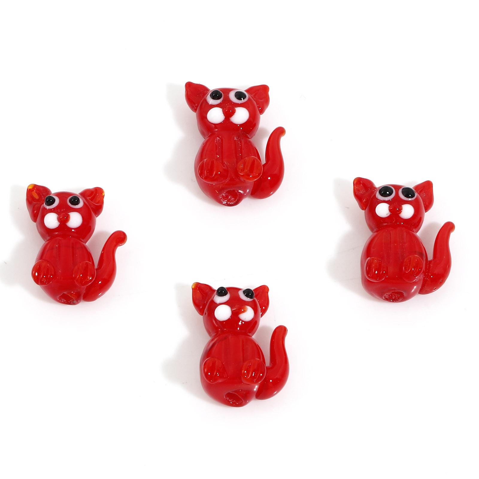 

3D Lampwork Glass Beads For DIY Charm Jewelry Making Cat Animal Multicolor Beads About 19mm x 14mm, Hole: Approx 1.6mm, 2 PCs