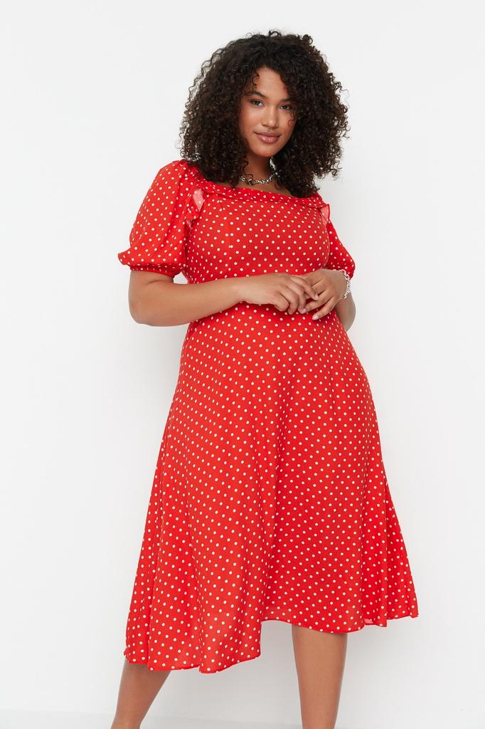 Damenmode Neues Plus-Big-Size-Kleid Pflaume gepunktetes gewebtes Kleid