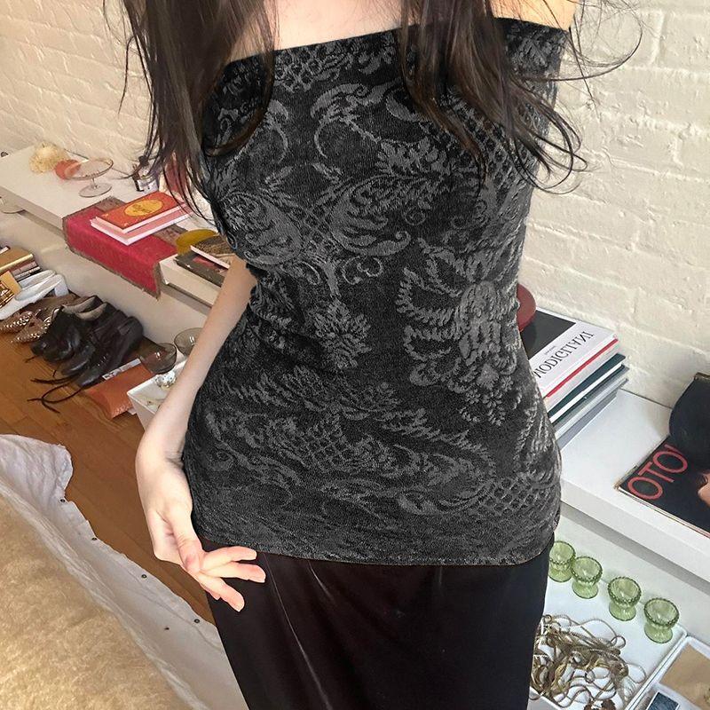 

H Family European and American Women s Clothing Millennium Sexy Vintage Style Totem Print Tube Top Retro Tight Sleeveless Inner Match Tops Fashion Black L