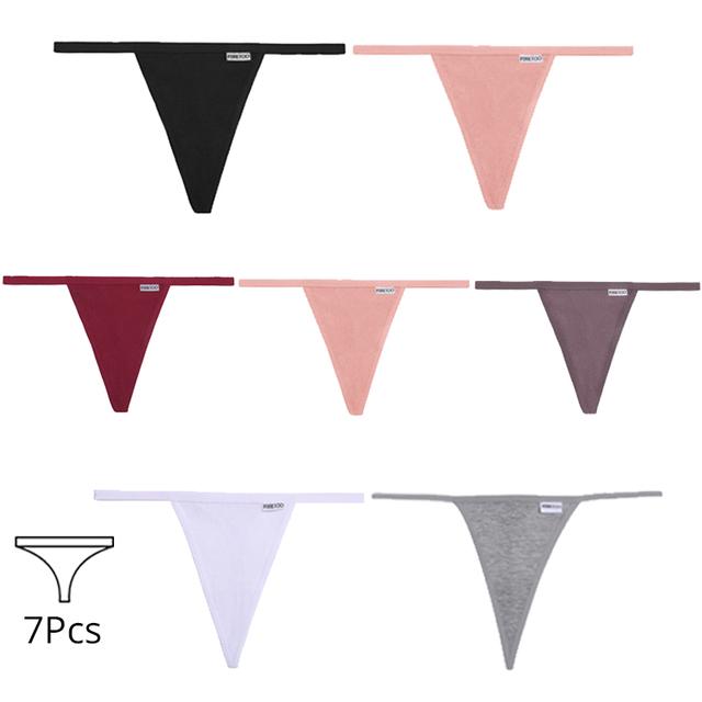 FINETOO 7Pcs/Set Cotton Thongs Panties Women Sexy T-Back Underpants G-string Underwear Girls Breathable Intimates Female Lingerie Bikini