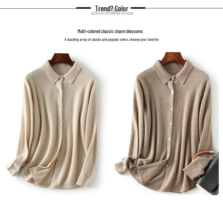 2023 Autumn/Winter Women's Polo Collar Cashmere Cardigan: Slimming, Fashionable, Loose-Fit, Long Sleeve Sweater