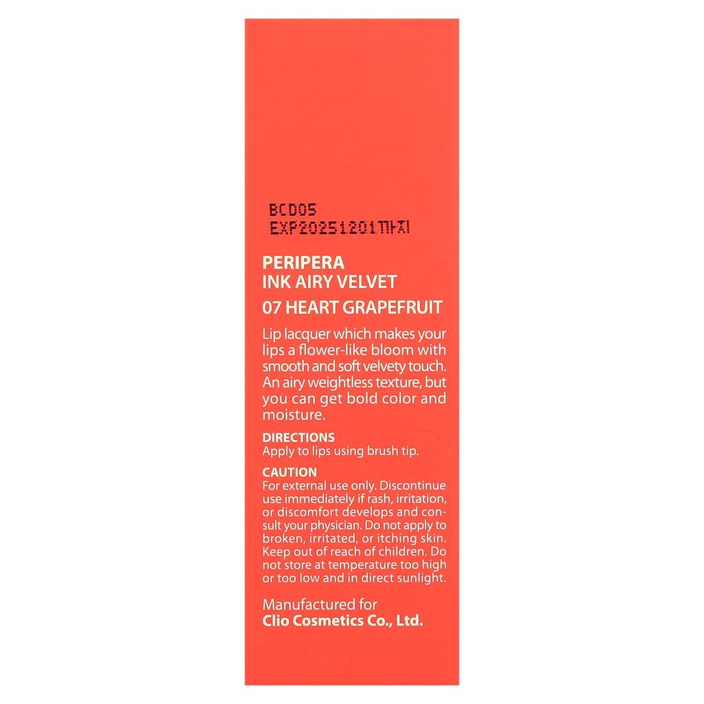 Ink Airy Velvet Lip Tint, 07 Heart Grapefruit, 4G(0.14Oz)