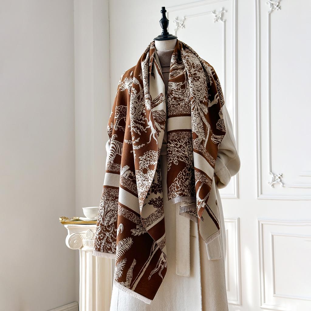 New Brand Elegance Double-Sided Printed Pashmina Scarf Ultra Soft Warm with Fringe Autumn Winter Outdoor Essential
