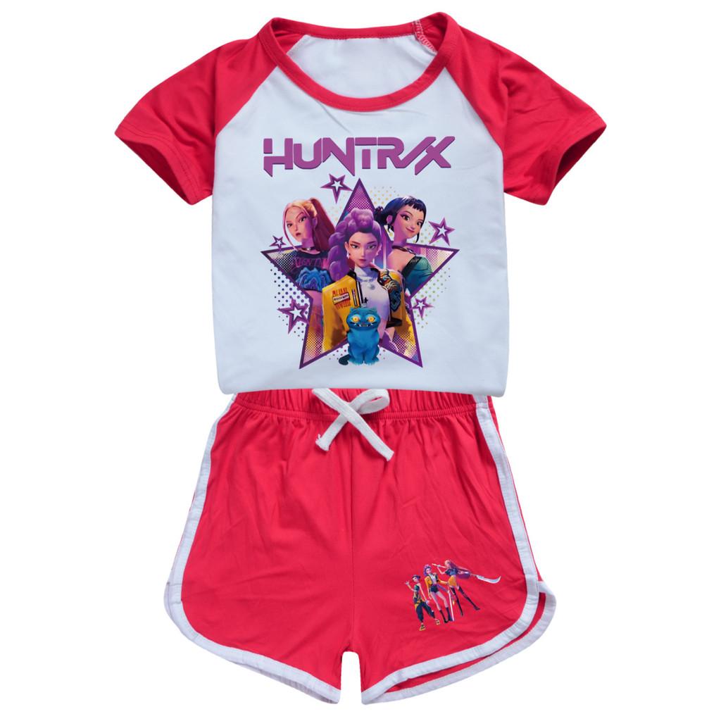Dětské Dívčí Anime Kreslený POP Zpěvák Super Star Zoey Rumi Mira Potisk Tričko s Krátkým Rukávem Šortky Kalhoty Ležérní Oblečení Set