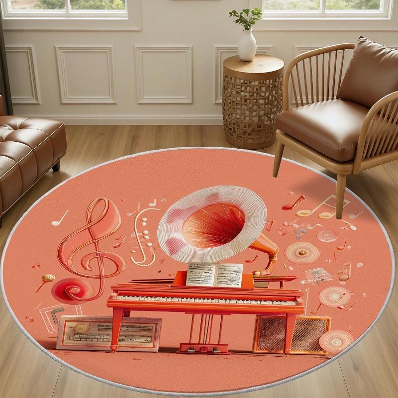 Saxophone Music Notes Print Round Carpet Art Watercolor Style Living Room Decor Rug Modern Home Decor Non-slip Floor Mat