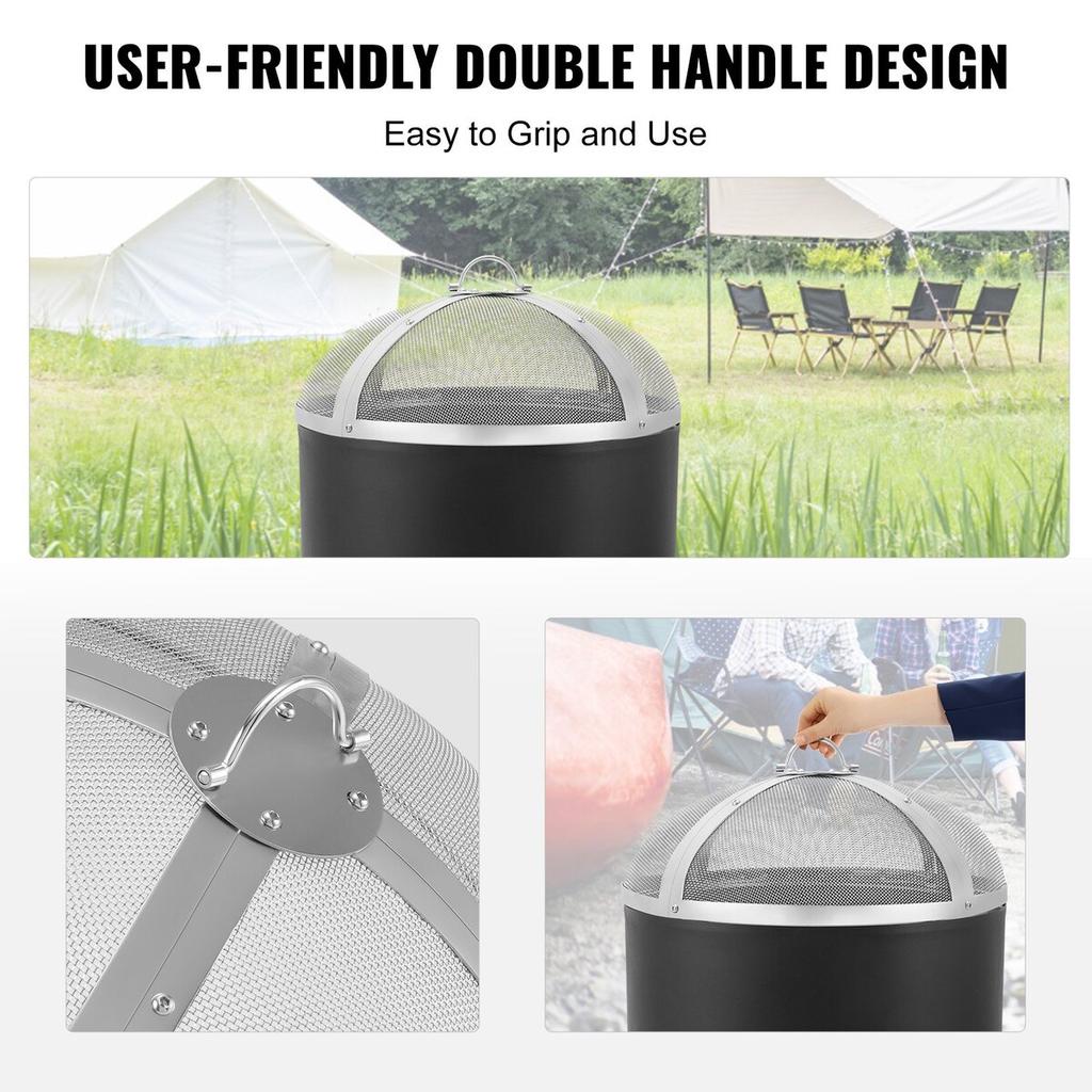 Fire Pit Spark Screen Round 27", Reinforced Heavy Duty Steel Metal Cover, Outdoor Firepit Lid, Easy-Opening Top Screen Covers Round with Ring Handle