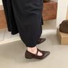 2025 autumn new French retro pointed head shallow mouth single shoes women's versatile low-heeled T-buckle with Mary Jane shoes