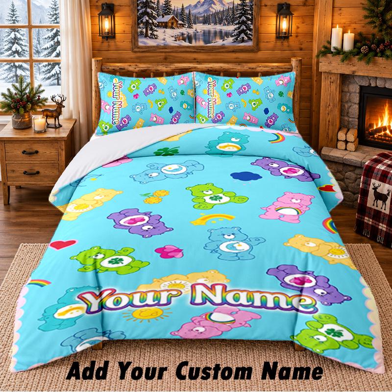 Care Bears Custom Name 3Pcs Bedding Set 1 Bed Sheet 2 Pillowcases Bedroom Home Decor