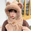 Cachecol Touca Integrada À Prova de Vento Pelúcia Aquecedor de Pescoço Conjunto de Cachecol de Inverno com Capuz para Exterior