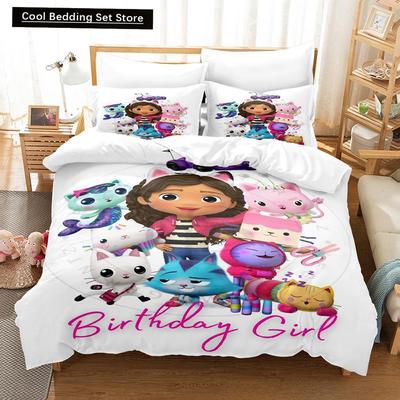 Gabbys Puppenhaus Bettwäscheset Einzelbett Twin Full Queen King Size Bettset Erwachsene Kinder Schlafzimmer Bettbezugsets 3D Anime Bettlaken-Set