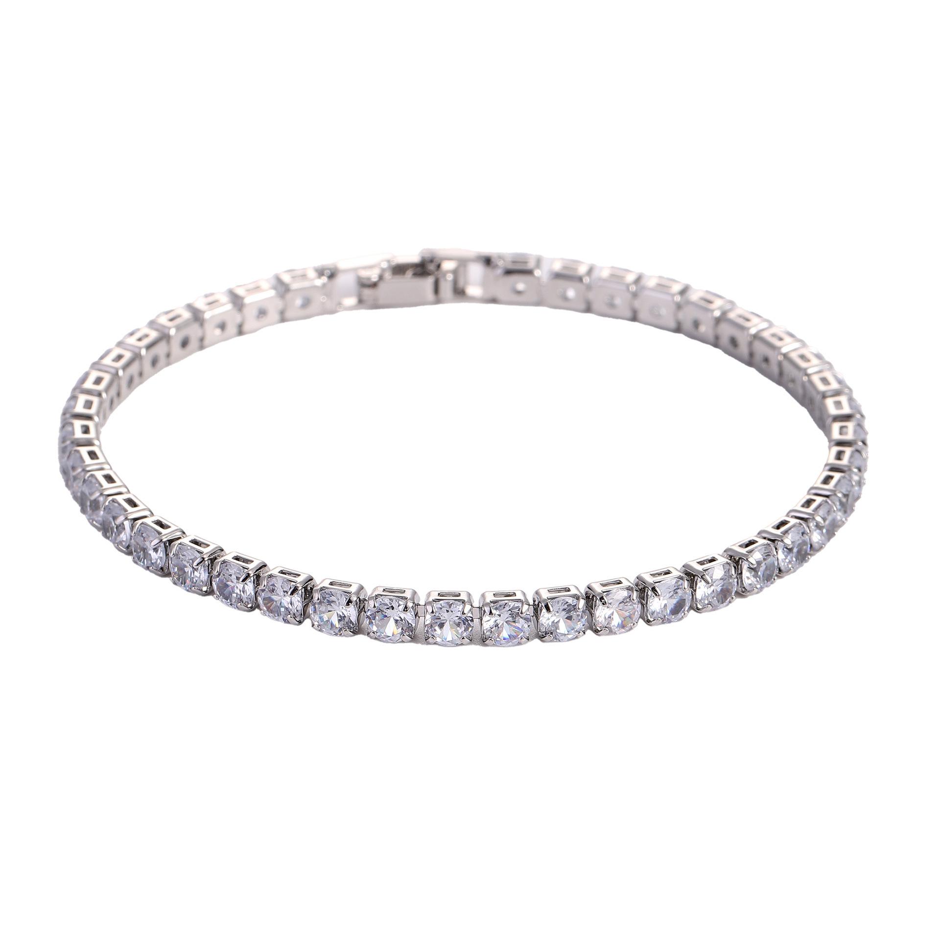 

Luxury Fashion 4mm Zircon Adjustable Bracelet for Women Charm Classic Silver Color Stainless Steel Crystal Bangle Bride Jewelry
