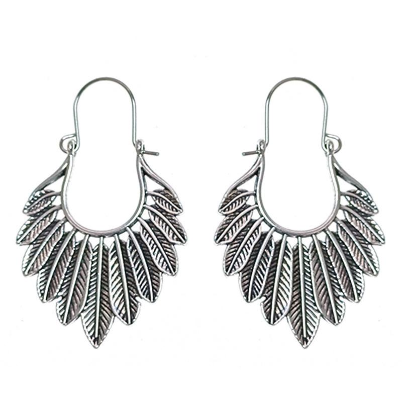 Vintage Drop Earrings For Women Ethnic Gypsy Geometric Hollow Carved Flower Leaf Jewelry Antique Silver Color Fashion Earrings