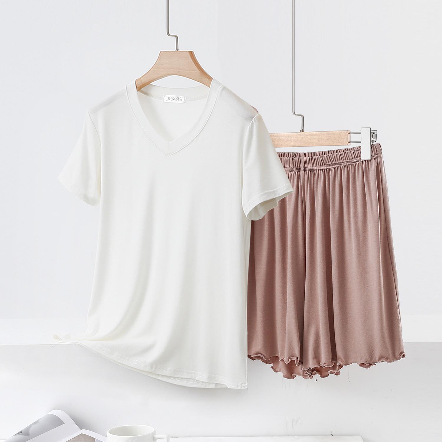 

Летний комплект: футболка с V-образным вырезом и шорты с оборками – однотонный, карманный дизайн, повседневный костюм-двойка XL