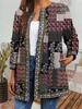 Women's Crew Neck Long Sleeve Cardigan Oversized Vintage Ethnic Print Plus Size Open Front Jacket Casual Outerwear
