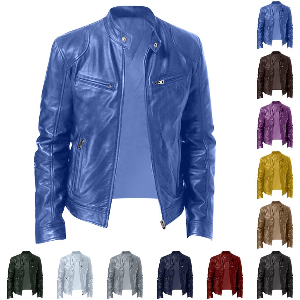 New color European and American men's clothing men's leather jacket men's youth stand-up collar punk motorcycle leather jacket