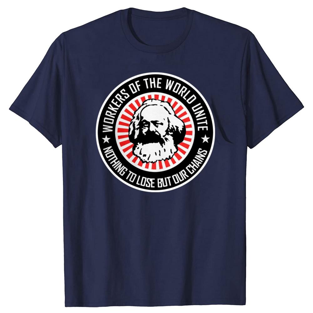 Funny Karl Marx Workers Unite Novelty Communism Marxism Socialism Graphic T-shirts Men Fashion Casual Cotton Oversized T Shirt