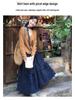 Retro Dark Blue Floral High-Waisted Midi A-line Skirt for Women - Spring 2025 Collection